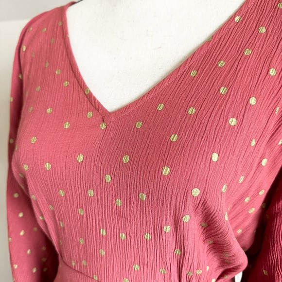 Boden Pink & Gold Polkadot 3/4 Sleeve Crêpe Maxi Dress Size 20/22R has pockets - Picture 2 of 12